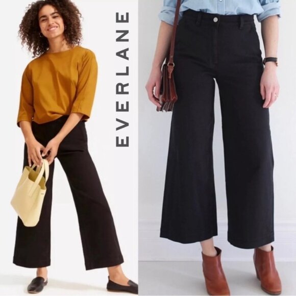 EVERLANE Wide Leg Crop Black Denim Pants Jeans Size 00 - Picture 4 of 16